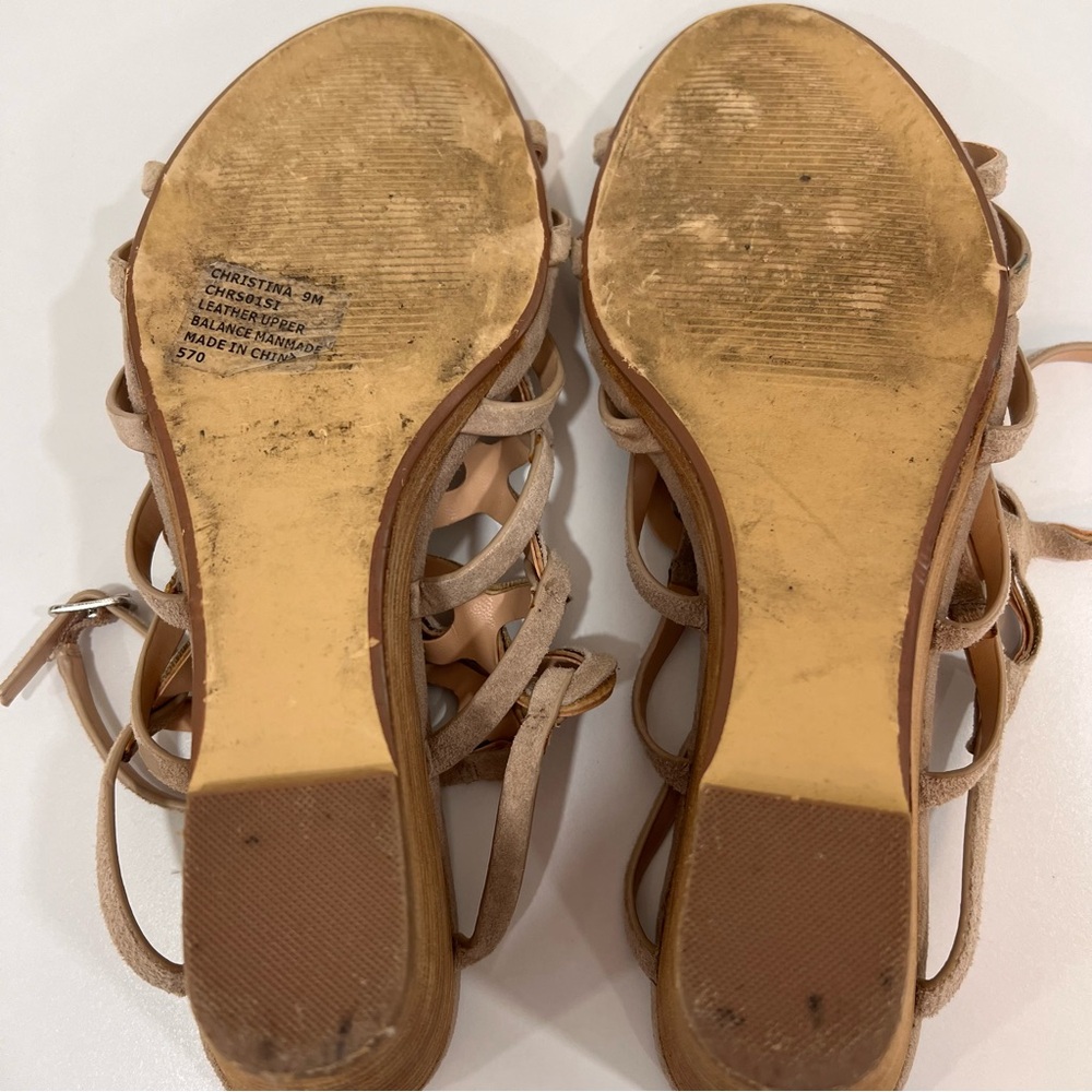 Steve Madden Christina Beige Cut Out Wedge Sandals Leather Ankle Strap, 9 - Picture 9 of 10